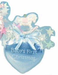 Baby`s First Xmas Heart Bauble With Rocking Horse Blue
