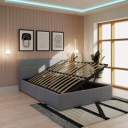 Grey Side Lift 4ft Small Double Ottoman Bed Faux Leather Storage Bed