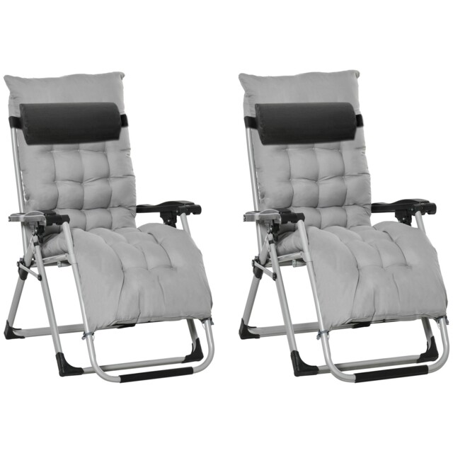 Outsunny 2 Pcs Reclining Zero Gravity Chair Folding Lounger Cushion