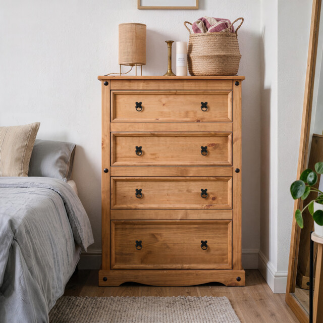 Corona Chest Of Drawers 4 Drawer Large Mexican Pine Solid Wood Wooden