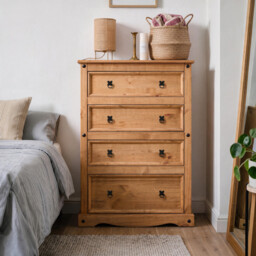 Corona Chest Of Drawers 4 Drawer Large Mexican Pine Solid Wood Wooden
