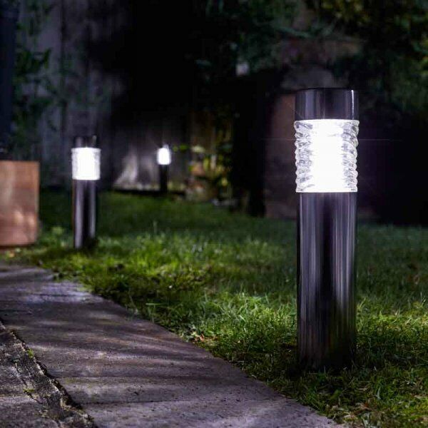 Wave Modern Super Bright 10 Lumen Solar Powered Silver Bollard Garden