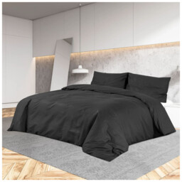 Duvet Cover Set Black 100% Cotton 155x220cm + 80x80cm Hidden Buttons