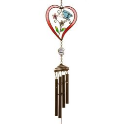 Red Heart & Butterfly Windchime Resin Metal Home Garden Hanging
