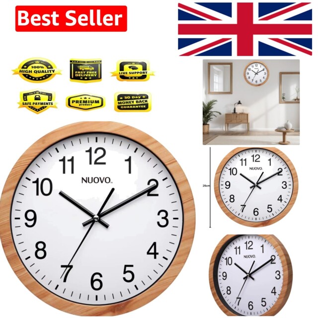 "10"" Wood Grain Round Silent Wall Clock, Vintage Style, 26cm"