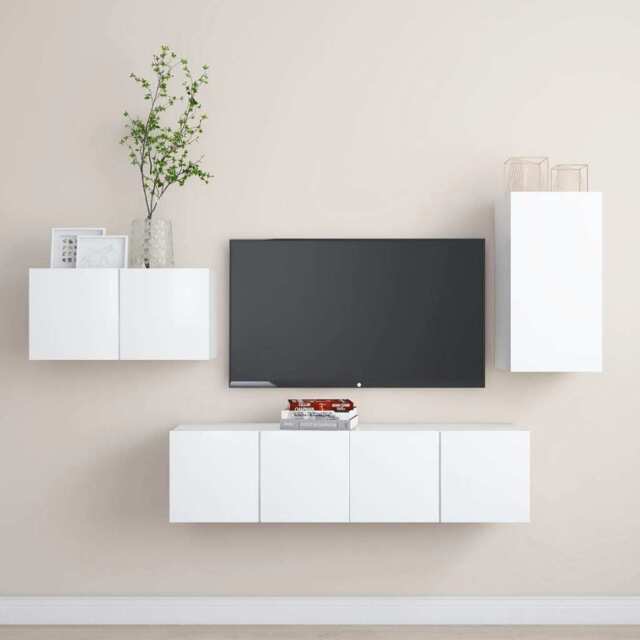 4 Piece Tv Cabinet Set White Engineered Wood Vidaxl