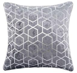 Silver & Grey Sparkle Metallic Foil Velvet Geometric 18 Inch Cushion