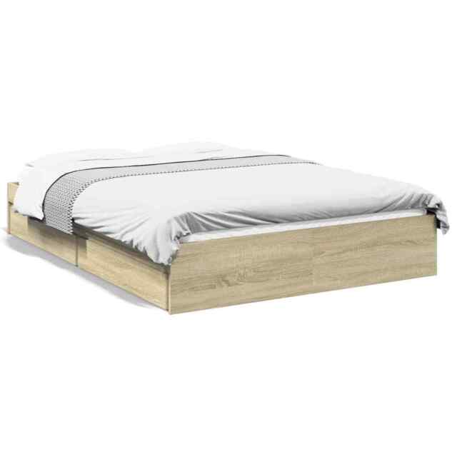 Bed Frame With Drawers Sonoma Oak 120x200 Cm Engineered Wood Vidaxl