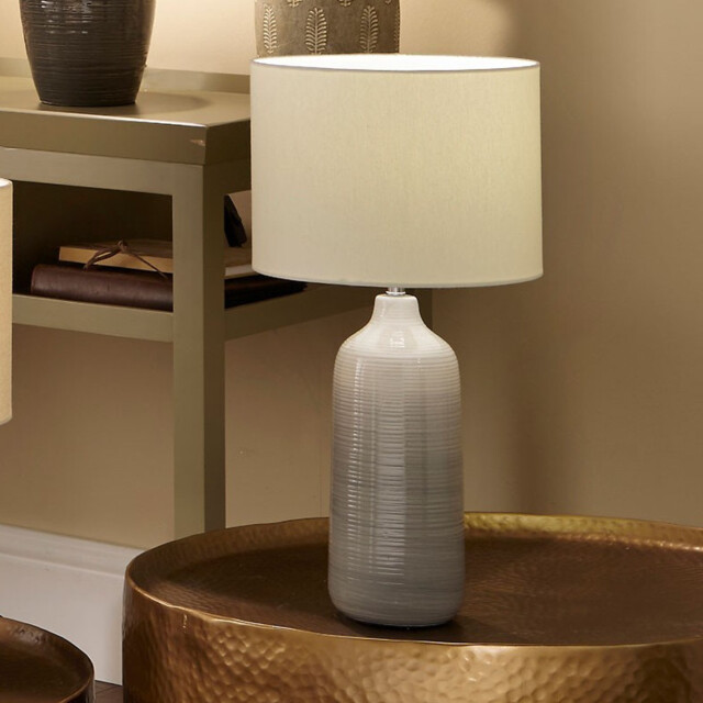 Blue Ceramic Table Lamp Ombre White Shade Bedside Living Room Side