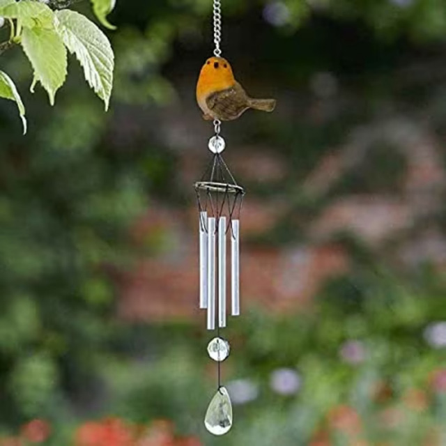 Robin Wind Chime Bird Garden Hanging Home Decor Outdoor Aluminium Uv