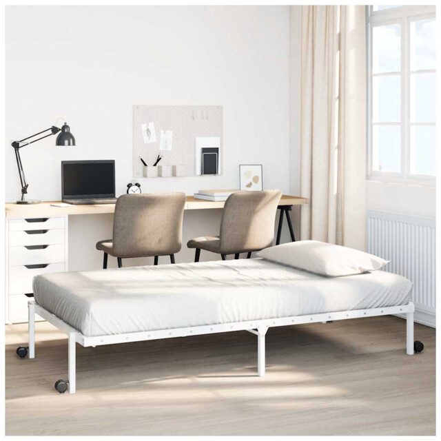 Bed Frame Foldable White Steel 90x190cm Heavy-duty Metal Slatted Base