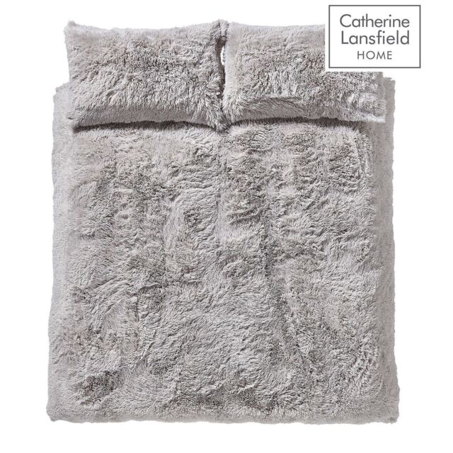 Catherine Lansfield Cuddly Deep Pile Faux Fur Plain Duvet Cover