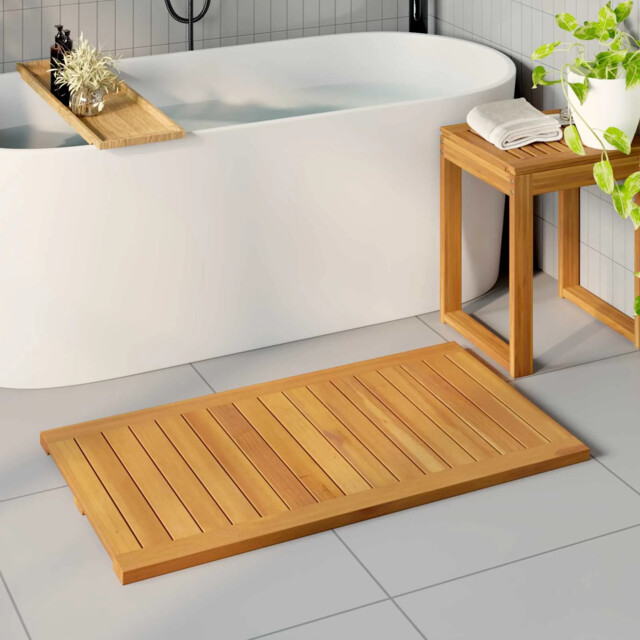 Bath Mat Plain Brown 100 X 55 Cm Wood Vidaxl
