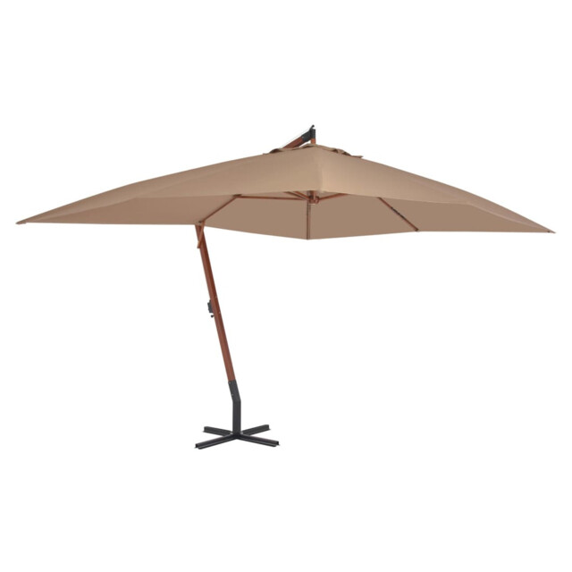 Cantilever Parasol Taupe 400x300cm Polyester Canopy Wooden Pole 55mm