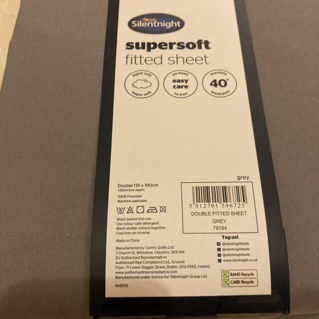 Silentnight Supersoft Fitted Sheet -double - Grey
