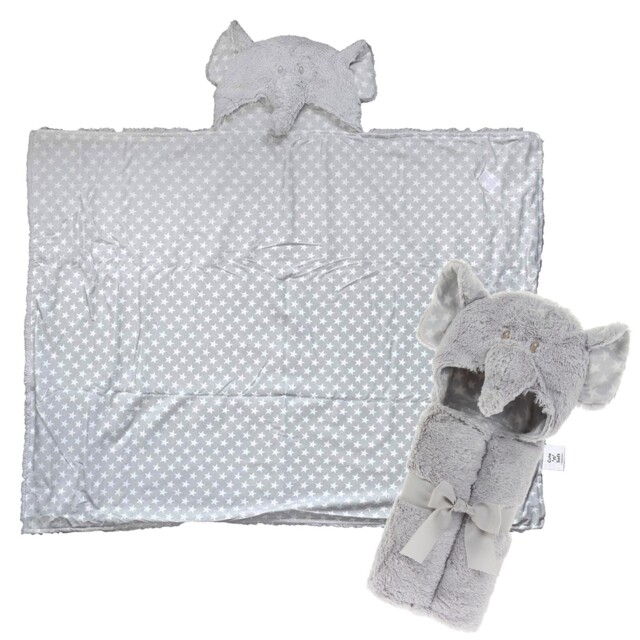 Super Soft Baby Animal Hooded Blanket 100cm X 75cm - Elephant
