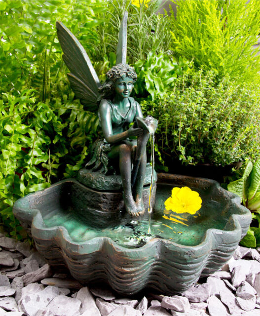 Fairy Statue Water Feature Sculpture Fountain Solar Powered With Led
