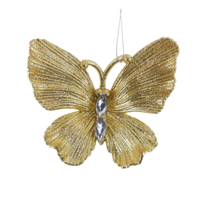 Gold Butterfly Christmas Tree Decoration Bauble Xmas Decor Diamante