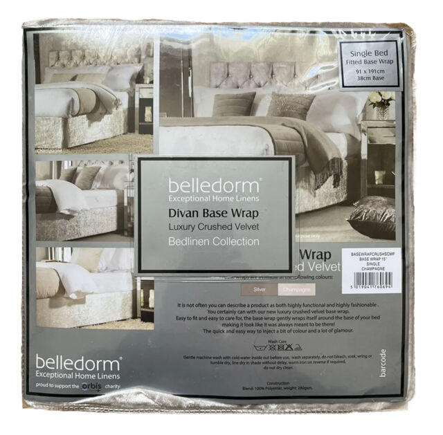 Belledorm Crushed Velvet Divan Bed Base Valance Wrap Champagne 91 X