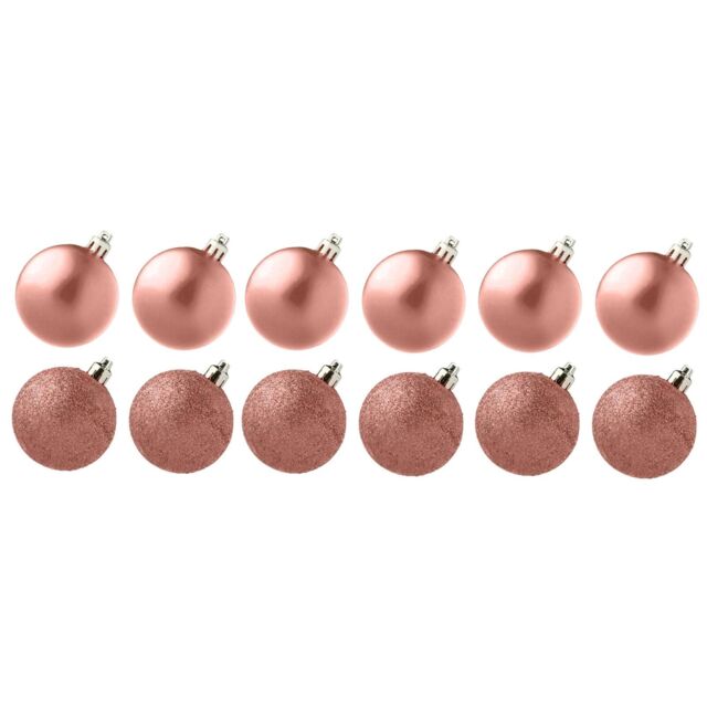 Christmas Decoration 12 Pack 30mm Glitter / Plain Baubles - Rose Gold