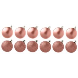 Christmas Decoration 12 Pack 30mm Glitter / Plain Baubles - Rose Gold