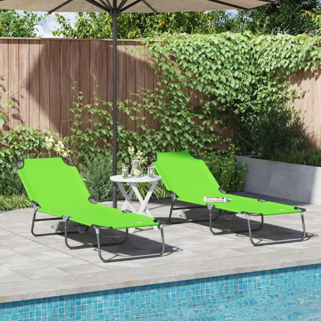 Folding Sun Lounger Folding 2 Pcs Green 56 X 189 X 87cm Fabric Vidaxl