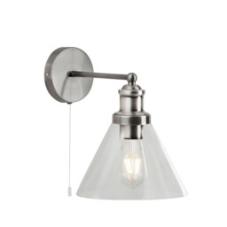Wall Light Satin Silver Clear Glass Shade E27 Dimmable Indoor 60w Ip20