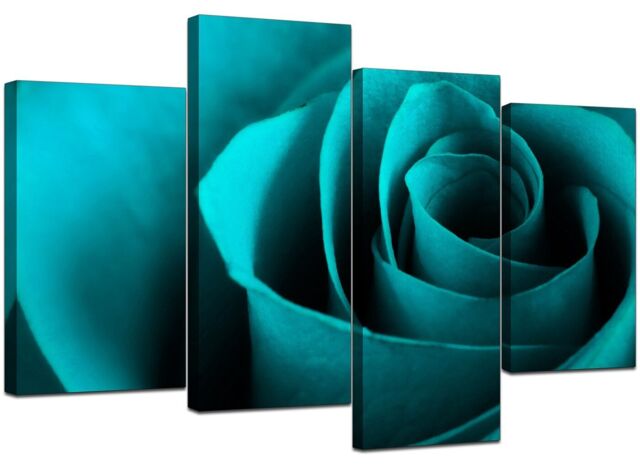 Large Teal Turquoise Floral Canvas Wall Art Pictures Xl Prints 4109