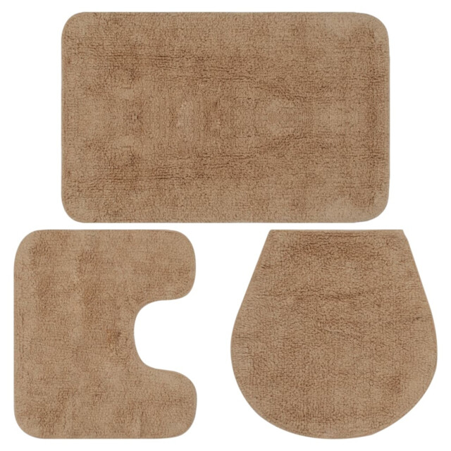 Bathroom Mat Set Beige 100% Cotton Bath 50x78cm Pedestal 50x50cm Lid