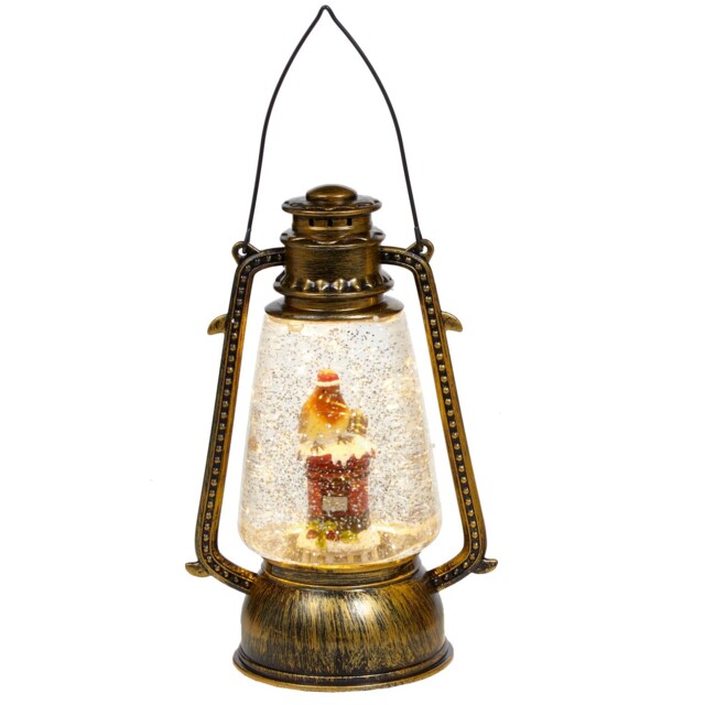 Christmas Lantern Water Spinner 24cm Glitter Light Up - Robin And