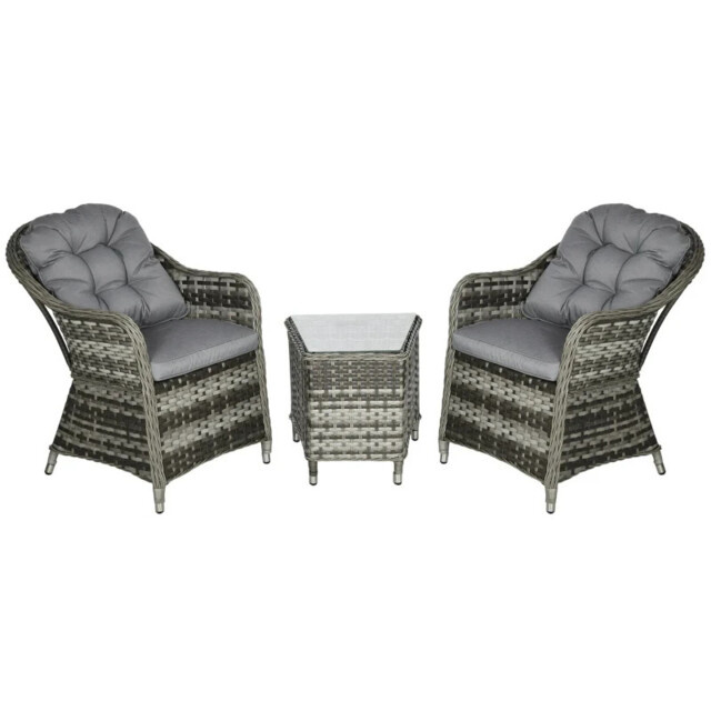 3 Pieces Rattan Bistro Set Wicker Garden Glass Top Balcony Table