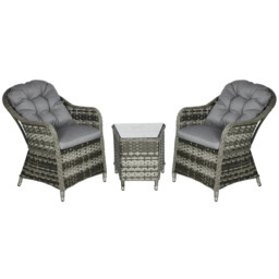 3 Pieces Rattan Bistro Set Wicker Garden Glass Top Balcony Table