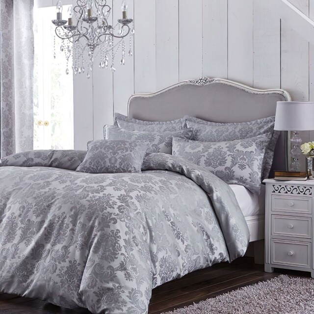 Catherine Lansfield Damask Jacquard Embellished Duvet Cover Set,