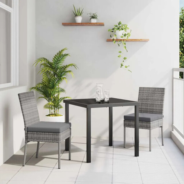 Garden Dining Set 3 Pcs Grey Poly Rattan Vidaxl