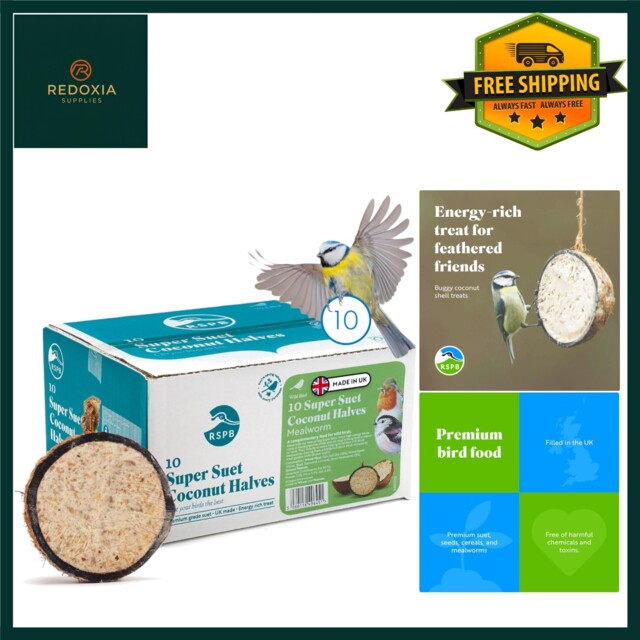 Coconut Wild Bird Feeder Halves, High Energy Suet & Seed Mix, 10 Pack