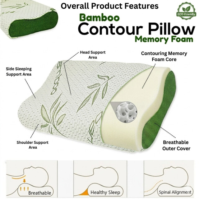 Contoor Pillows Bamboo Memory Foam Anti Snore Orthopaedic Head Neck