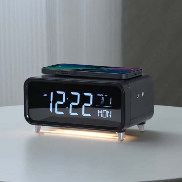 Goodmans Alarm Clock Radio With Qi Wireless Charger & Nightlight