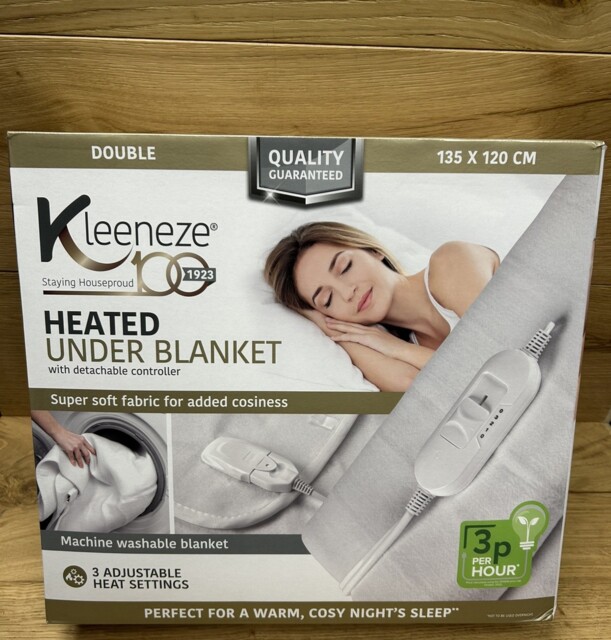 Kleeneze Double Electric Heated Under Blanket - White Machine Washable