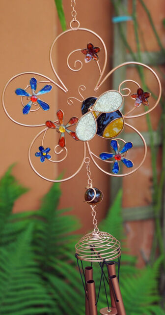 Large Metal & Glass Hanging Sun Catcher / Wind Chime Home Garden