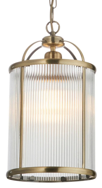 Ceiling Light Brass Lambeth Antique Clear Ribbed Glass Endon 106710