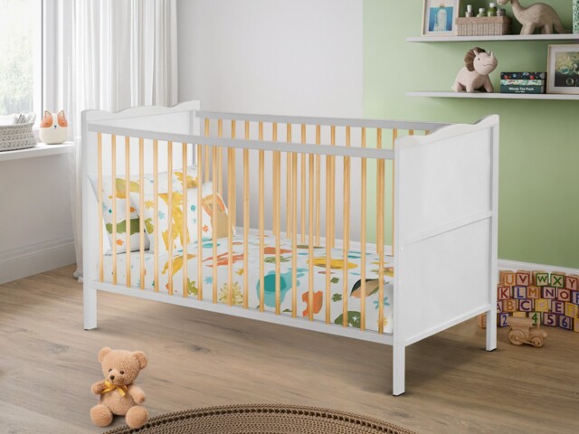 White Baby Cot Bed Full Size 140x70cm & Cotbed ,converts Into A Junior