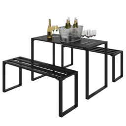 Outsunny 3 Pieces Outdoor Dining Set Metal Picnic Table Bench Patio