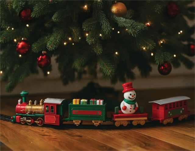 Battery Operated Snowman Christmas Train Set Headlight & Jingle Bells