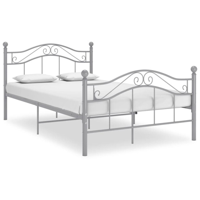 Bed Frame Powder-coated Metal Grey 120x200 Cm Sturdy Slatted Double