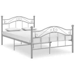 Bed Frame Powder-coated Metal Grey 120x200 Cm Sturdy Slatted Double