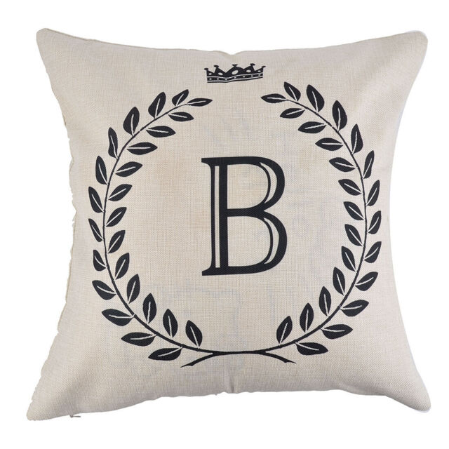 Home Cotton Linen Letter B Pattern Zippered Pillow Cushion Cover 18 X