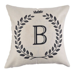 Home Cotton Linen Letter B Pattern Zippered Pillow Cushion Cover 18 X