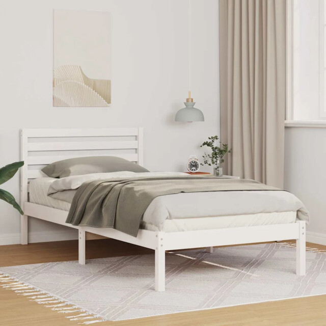 Bed Frame With Headboard White 90 X 200 Cm Solid Pine Wood Vidaxl