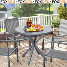 Garden Table 85cm Round Outdoor Dining Table With Steel Frame Grey