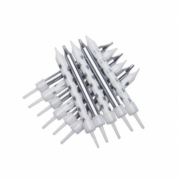 Silver Star Cake Candles 12pk Metallic Happy Birthday Party Decoration